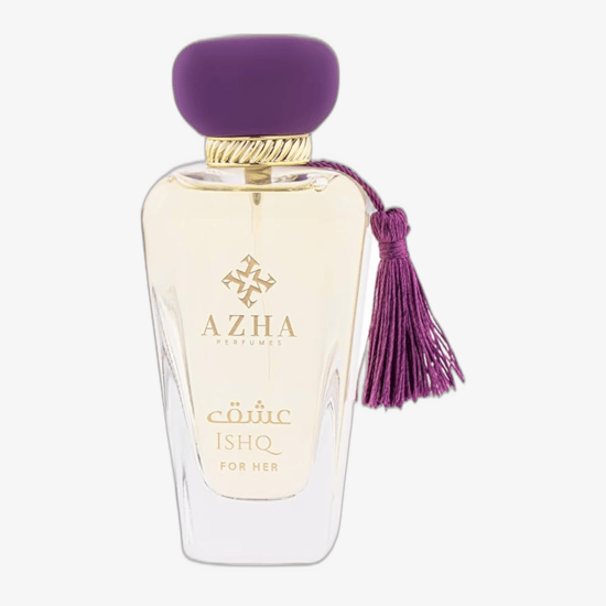 Close-up of azha perfumes ishq edp bottle