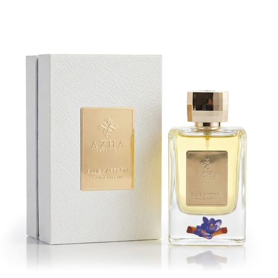 Elegant bottle of Azha Perfumes Blue Saffron EDP