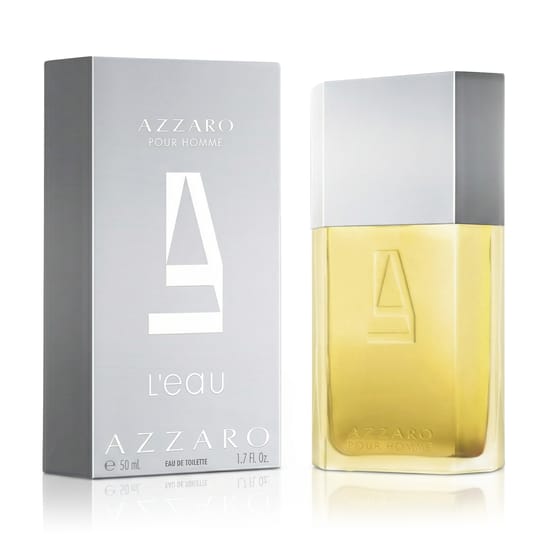 Original Azzaro Pour Homme L'Eau perfume packaging Close-up of elegant Azzaro Pour Homme L'Eau bottle