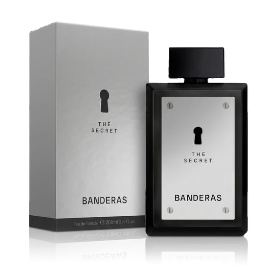 Banderas The Secret EDT originaalpakendi detailvaade Banderas The Secret EDT parfüümi pudel lähivaatlus