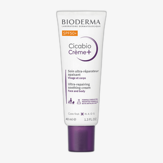 Bioderma cicabio spf50+ kreemi pakend tundliku naha taastamiseks