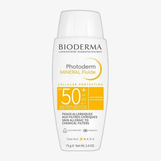 Bottle of Bioderma Photoderm Mineral Fluid SPF 50+ close-up