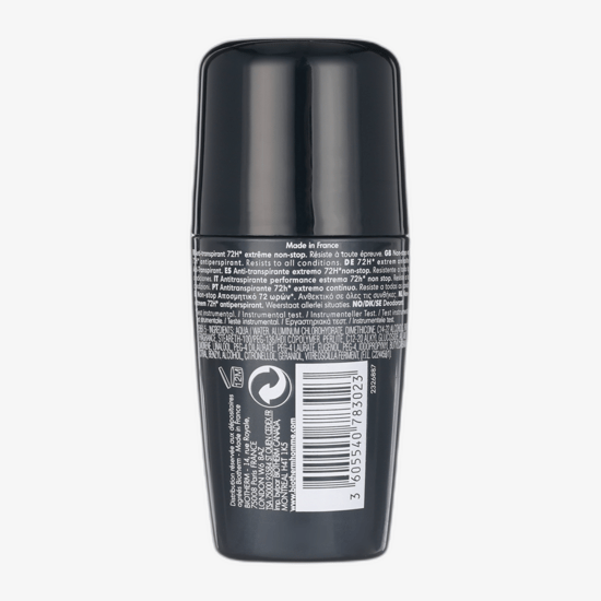 Biotherm Homme 48H Päevakontroll antiperspirandi pakend – modernne ja puhas toon Biotherm Homme 48H Päevakontroll antiperspirandi rulliku pudel minimalistliku disainiga