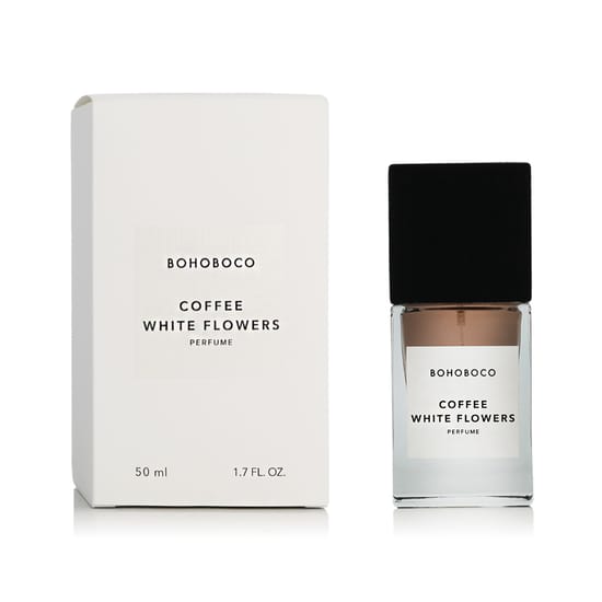 Bohoboco Coffee White Flowers parfüümi originaalpakend Bohoboco Coffee White Flowers parfüümi pudel lähedalt