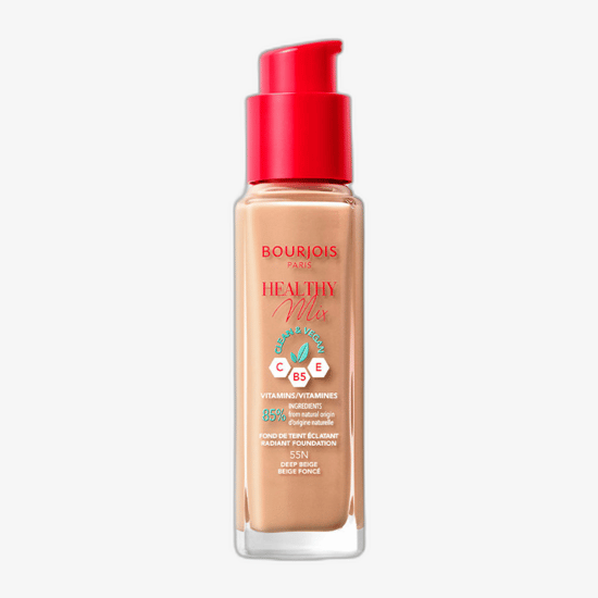 Close-up of Bourjois Paris Healthy Mix Radiant Foundation bottle