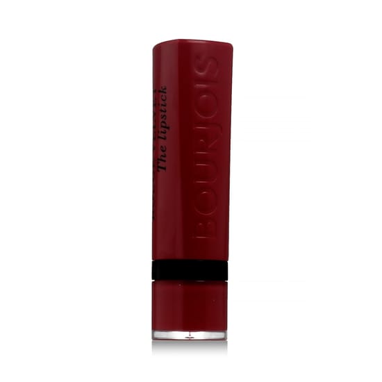 Крупный план матовой помады Bourjois Paris Rouge Velvet оттенок 54 Cherry D’Amour на белом фоне