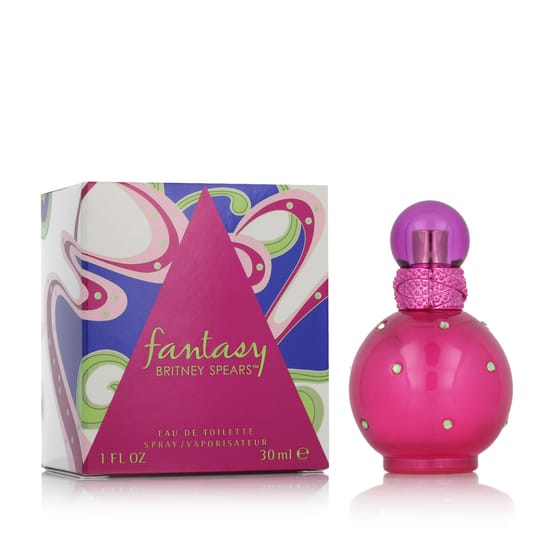 Original packaging of Britney Spears Fantasy EDT Close-up of the Britney Spears Fantasy EDT bottle