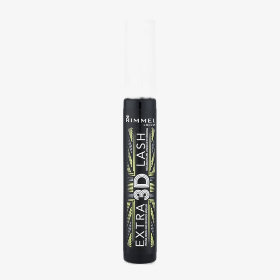 Bruno Banani Woman DEO glass bottle with Rimmel Extra 3D mascara in black next to each other