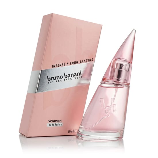Stylish bottle of Bruno Banani Woman Intense EDP, reflecting a modern, feminine design