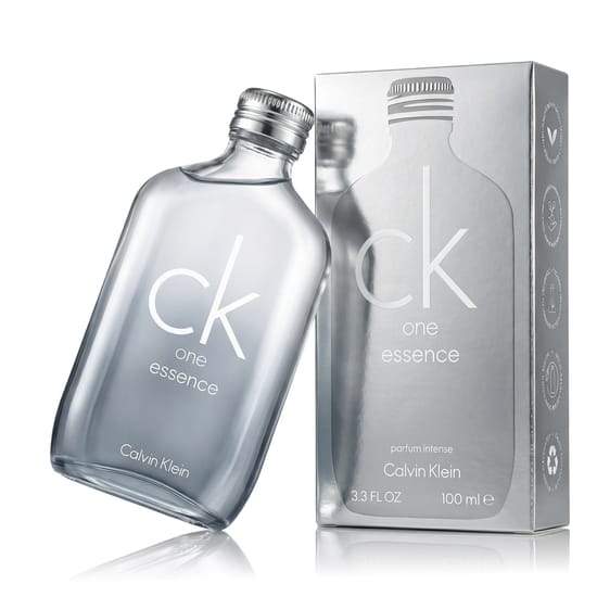 Sophisticated bottle of Calvin Klein CK One Essence Parfum Intense with minimalist design