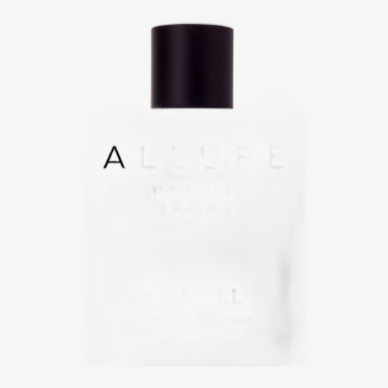 Chanel Allure Homme Sport After Shave Balm lähedalt vaadatuna Chanel Allure Homme Sport After Shave Balm elegantse pakendiga