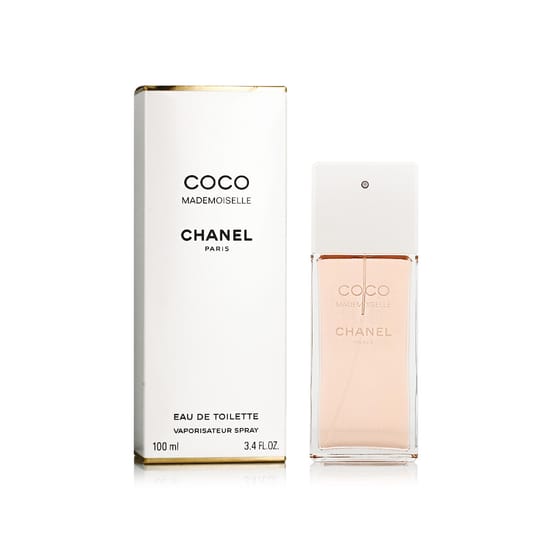 Original Chanel Coco Mademoiselle EDT packaging Close-up of Chanel Coco Mademoiselle EDT bottle