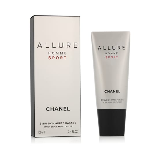 Chanel Allure Homme Sport After Shave Balm lähedalt vaadatuna Chanel Allure Homme Sport After Shave Balm elegantse pakendiga