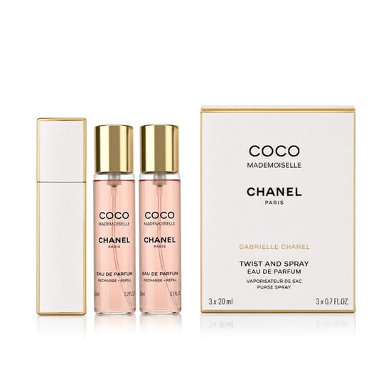 Chanel Coco Mademoiselle EDP – флакон и сменные наполнители Минималистичный флакон Chanel Coco Mademoiselle EDP с набором для пополнения