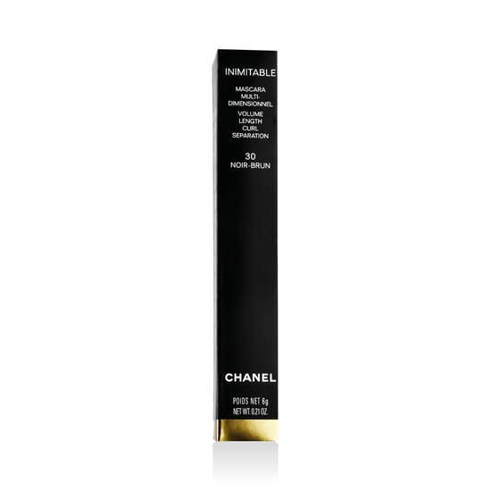 Original packaging of Chanel Inimitable Mascara Close-up of Chanel Inimitable Mascara (30 Noir-Brun) bottle