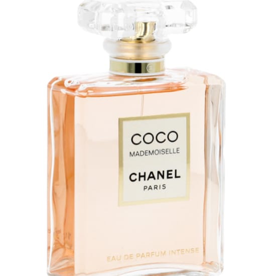 Original packaging of Chanel Coco Mademoiselle Intense EDP Close-up image of Chanel Coco Mademoiselle Intense EDP bottle