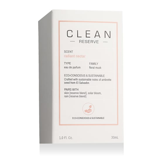 Original packaging of Clean Reserve Radiant Nectar EDP Close-up of Clean Reserve Radiant Nectar EDP bottle
