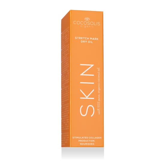 Bottle of cocosolis skin stretch mark dry oil on a white background