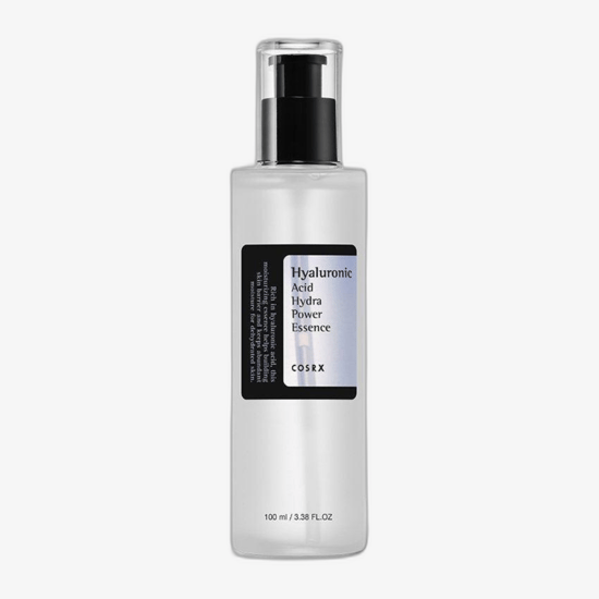Bottle of COSRX Hyaluronic Acid Hydra Power Essence on a white background