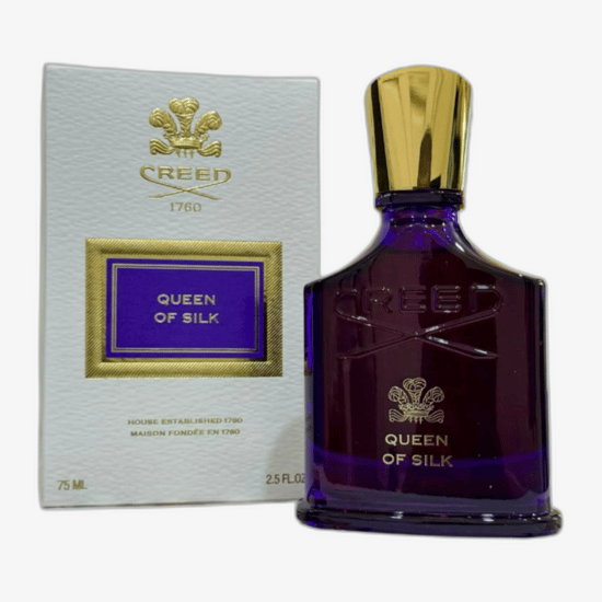 Флакон парфюма Creed Queen of Silk в минималистичном стиле