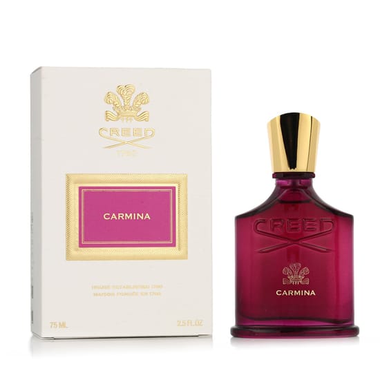 Close-up of the elegant bottle of Creed Carmina EDP