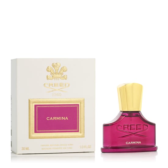 Close-up of the elegant bottle of Creed Carmina EDP