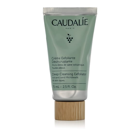 Close-up of caudalie deep cleansing exfoliator tube