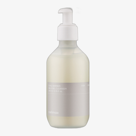 Celimax dual barrier mild gel cleanser pudeli lähivõte