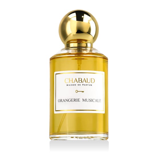 Original packaging of Chabaud Orangerie Musicale perfume Close-up of Chabaud Orangerie Musicale EDP bottle