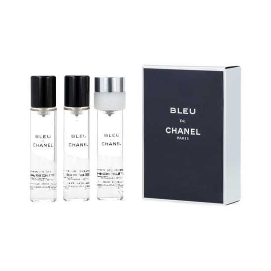 Chanel Bleu de Chane EDT fragrance set with travel-sized spray and refills