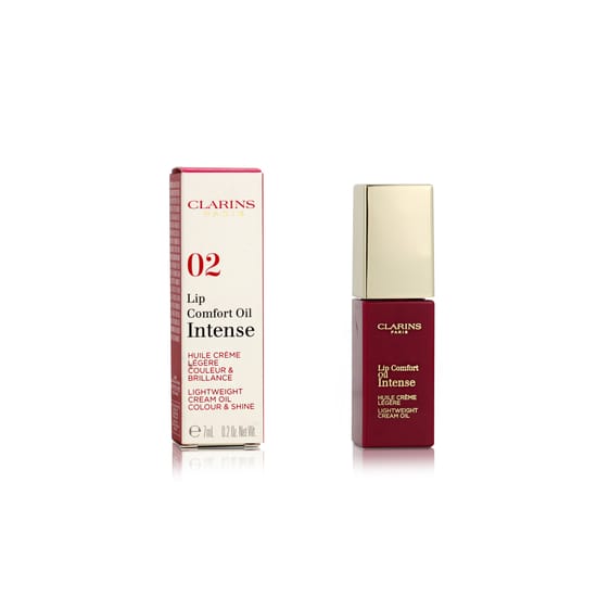 Close-up of Clarins Lip Comfort Oil Intense (02 Intense Plum) bottle