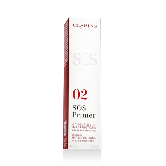 Clarins SOS Primer Colour Corrector 02 Peach close-up on product texture and packaging