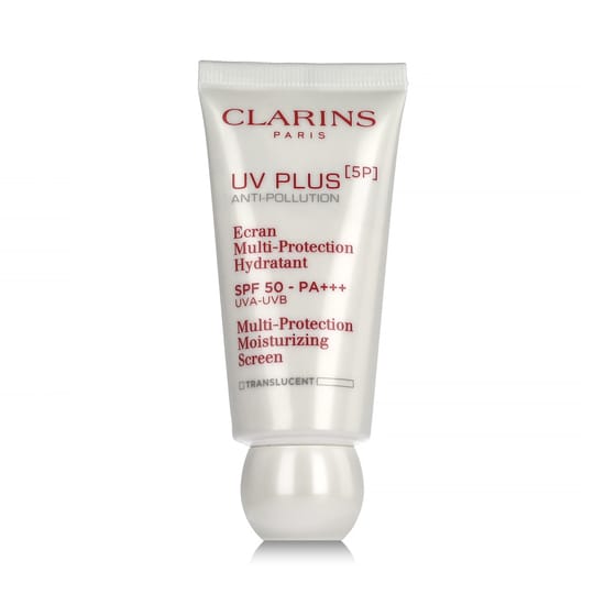 Clarins UV PLUS — минималистичная упаковка увлажняющего экрана SPF 50 Детальный вид Clarins UV PLUS анти-поллюционного увлажняющего экрана SPF 50