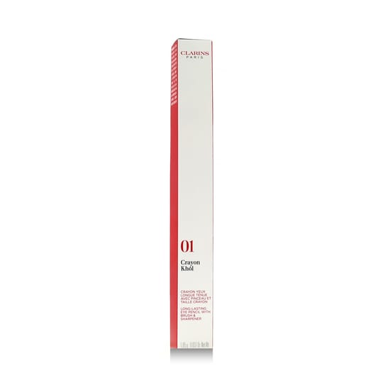 Original packaging of clarins crayon khôl eye pencil Close-up of clarins crayon khôl eye pencil in carbon black