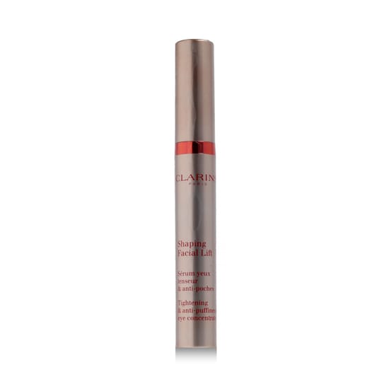 Close-up of clarins shaping facial lift eye serum bottle