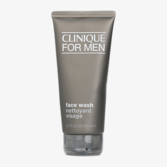 Clinique for men face wash bottle on a clean surface