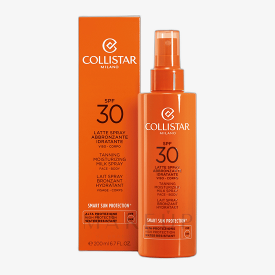 Moisturizing tanning spray SPF 30 by Collistar in a stylish bottle