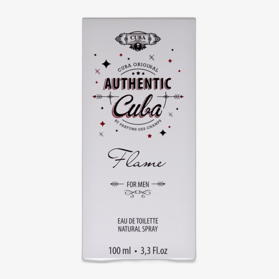 Cuba Authentic Flame EDT perfume packaging Sleek bottle of Cuba Authentic Flame EDT