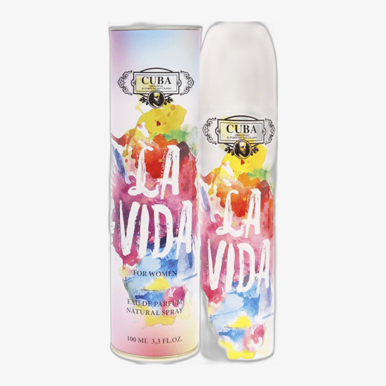 Autentne Cuba La Vida EDP pakend Cuba La Vida EDP pudeli detailsust esitlev vaade