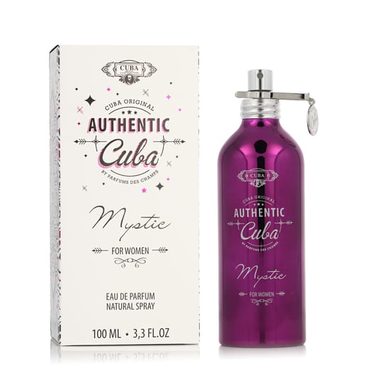 Close-up of Cuba Authentic Mystic EDP bottle
