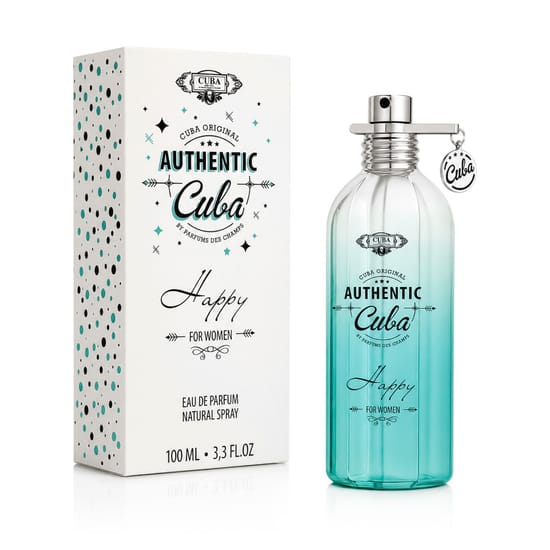 Bottle of Cuba Authentic Happy EDP up close