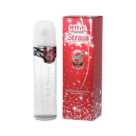 Close-up of Cuba Strass Zebra EDP perfume bottle