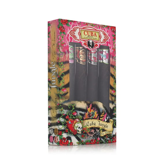 Cuba Jungle set EDP packaging details Cuba Jungle set EDP bottles showcasing vibrant designs