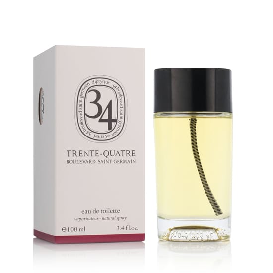 Close-up of Diptyque 34 Boulevard Saint Germain EDT bottle