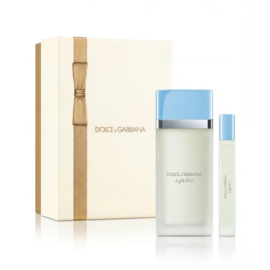 Minimalist, elegant presentation of Dolce & Gabbana Light Blue EDT Set