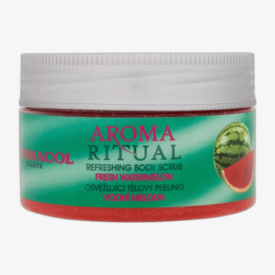 Dermacol Aroma Ritual Fresh Watermelon kehakoorija originaalpakendis Dermacol Aroma Ritual Fresh Watermelon kehakoorija pakend ja toode lähedalt