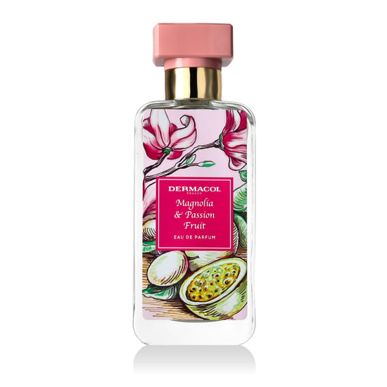 Dermacol Magnolia & Passion Fruit EDP originaalkujundus – puhas ja elegantne esteetika Dermacol Magnolia & Passion Fruit EDP minimalistlik parfüümipudel, stiilne unisex aroom