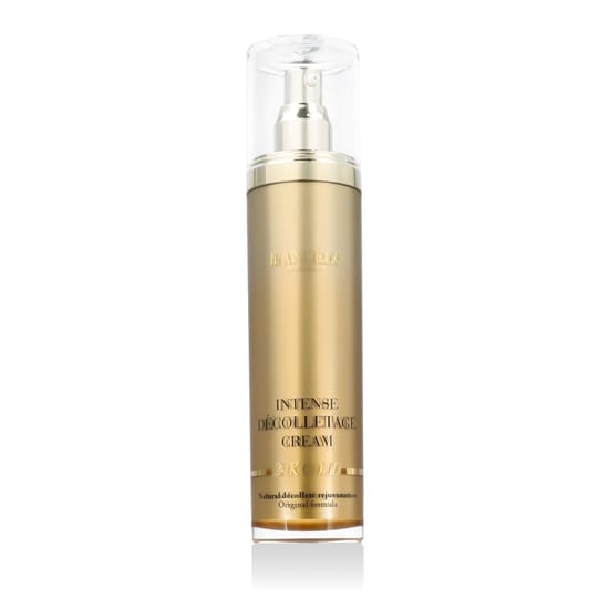Крем Di Angelo Cosmetics Intense Décolletage в элегантной баночке Макро-снимок упаковки крема Di Angelo Cosmetics Intense Décolletage