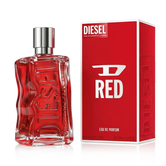 Distinctive packaging of Diesel D Red EDP perfume Sophisticated close-up of Diesel D Red EDP bottle