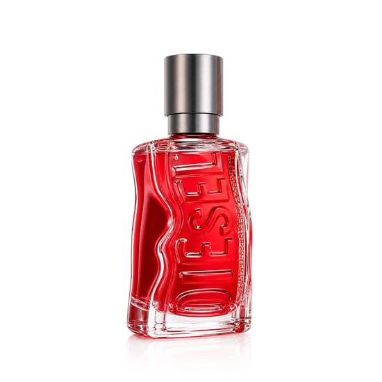 Distinctive packaging of Diesel D Red EDP perfume Sophisticated close-up of Diesel D Red EDP bottle